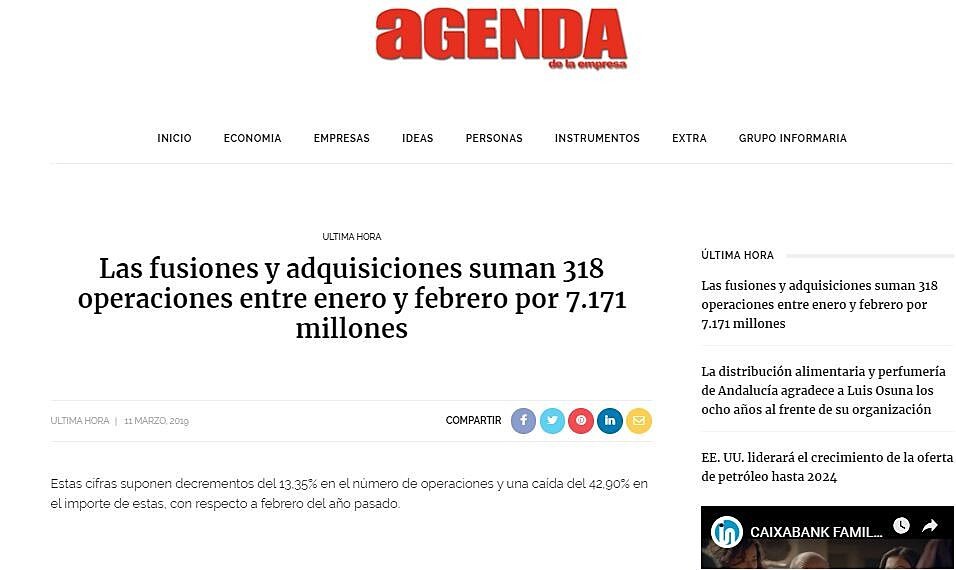 Las fusiones y adquisiciones suman 318 operaciones entre enero y febrero por 7.171 millones